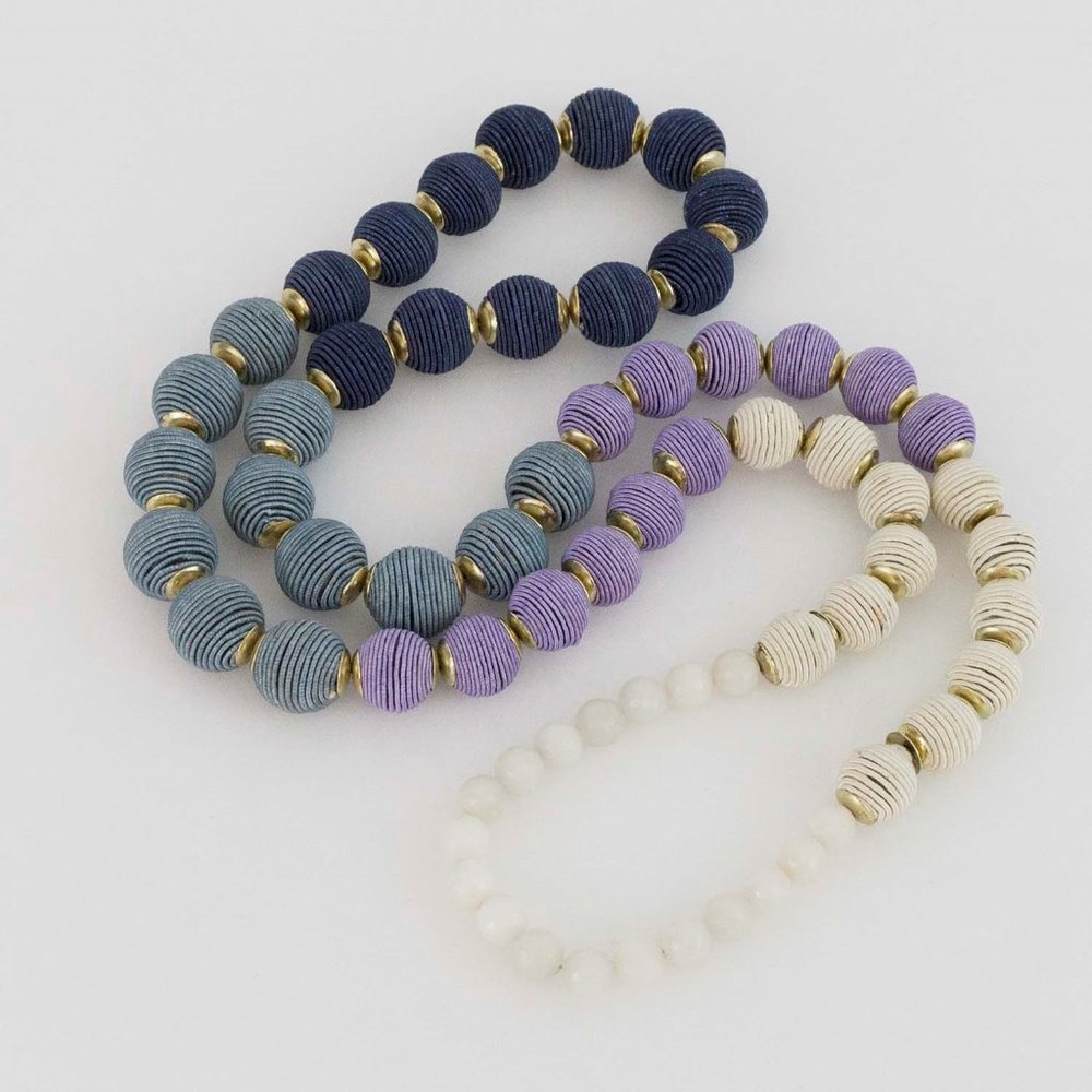 Necklace hand spun silk & semi precious stones